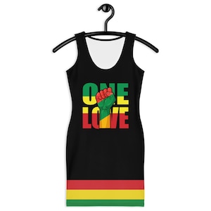 Fifth Degree™ One Love Rasta Dress – Reggae Festival Outfit, Rastafari Clothing, Red Yellow Green Hippie Dress