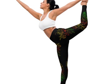 Fifth Degree™ Floral Rasta Apparel Leggings Rastafarian Reggae Leaf High Waisted Workout Yoga Premium Leggings