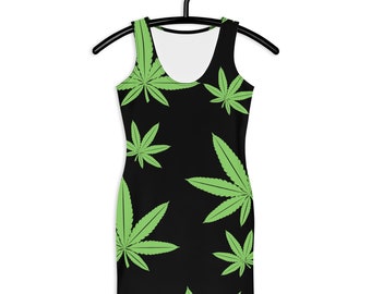 Fifth Degree® Weed Print Dress Hippie Clothes Clothing Cannabis Leaf Fancy Green Stoner Lifestyle Outfit Gifts For Women Marijuana Dress 420