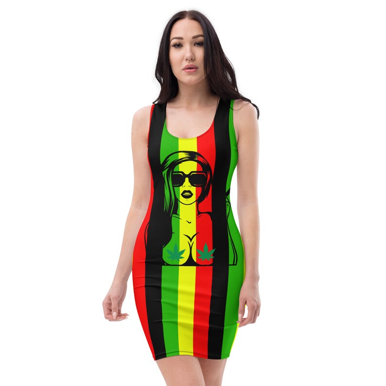 Fifth Degree™ 420 Outfit Weed Print Pot Leaf Rasta Dress Hippie Clothes Clothing Cannabis Green Stoner Reggae Gifts Women Marijuana Dress