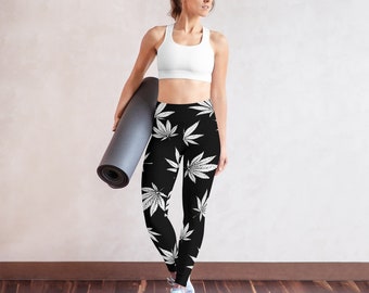 Fifth Degree® Hippie Black Weed Leggings Yoga Pants Stoner Clothes Cannabis Clothing Pot Leaf Rasta Marijuana Budtender Sportswear 420