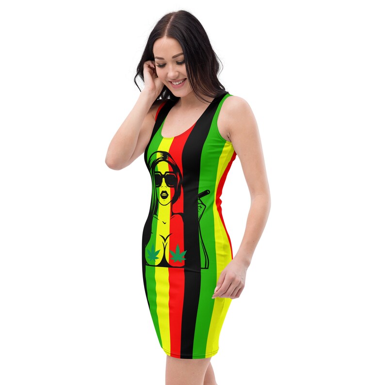 Fifth Degree™ 420 Outfit Weed Print Pot Leaf Rasta Dress Hippie Clothes Clothing Cannabis Green Stoner Reggae Gifts Women Marijuana Dress