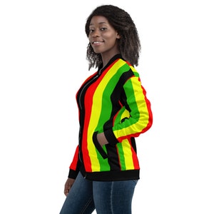 Fifth Degree™ Rasta Lion of Zion Clothing All Over Print Rastafari Unisex Bomber Jacket Reggae Concert Outfit Rastafarian Jamaican