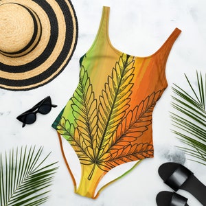 Fifth Degree™ Women's Marijuana Swimwear Swimsuit Reggae Bathing Suit Rastafari Weed Pot Leaf One-Piece Bodysuit