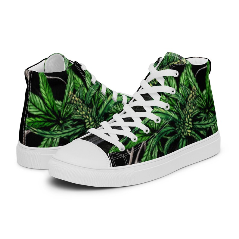 Fifth Degree™ Women’s High Top Canvas African Marijuana Pot Cannabis CBD Rasta Smoke Shoes Weed Sneakers