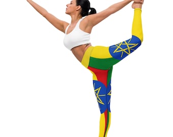 Fifth Degree™ Ehiopia Leggings Rasta Clothing Reggae Outfit Flag Print High-Waisted Healing Mood-Enhancing Designer Comfort Premium Gym Yoga