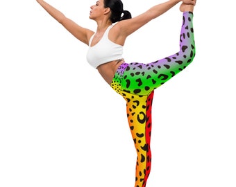 Fifth Degree™ Rainbow Cheetah Print High-Waisted Healing Mood-Enhancing Designer Workout Gym Yoga Premium Reggae Rasta Leggings