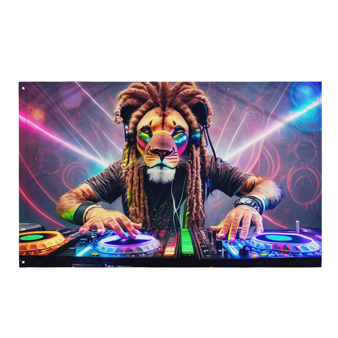 Rasta Lion DJ Banner Flag Cyberpunk Party Decor Psychedelic Psy Art ...