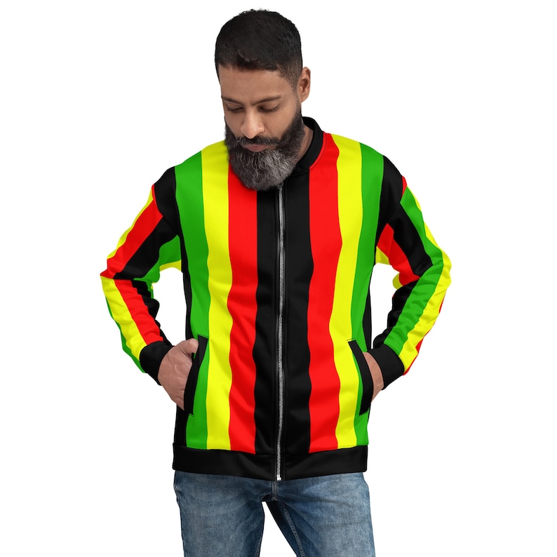 Fifth Degree™ Rasta Lion of Zion Clothing All Over Print Rastafari Unisex Bomber Jacket Reggae Concert Outfit Rastafarian Jamaican