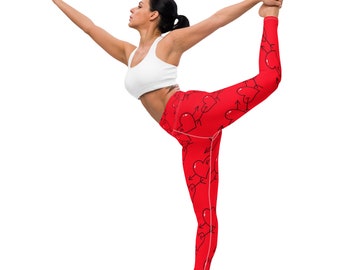 Fifth Degree™ Valentine's Red Heart & Arrows Love Print High-Waisted Designer Premium Workout Gym Yoga Leggings