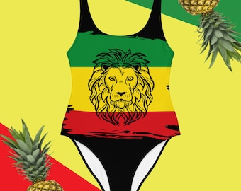 Fifth Degree™ Women's Rasta Lion of Judah Swimsuit Reggae Bathing Suit Rastafari One-Piece Bodysuit Rasta Clothing Hippie