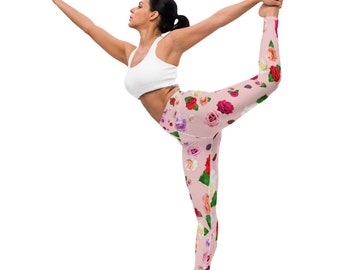 Fifth Degree™ Valentine's Roses Print High-Waisted Depression Fighting Mood-Enhancing Healing Designer Premium Workout Gym Yoga Leggings