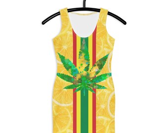 Fifth Degree™ Hippie Clothes Women, Retro Weed Pot Leaf, Rasta Color Dress, Rastafari Dress, Cannabis Stoner, Reggae Dress, Marijuana 1960s