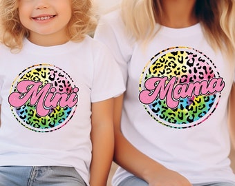 Mama and Mini Shirt Set, Rainbow Leopard, Mommy and Me Shirts, Matching Shirt Set, Infant Bodysuit or Toddler Shirt, Mama Shirt, Mini Shirt