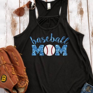 Glitter Baseball Mom Tank, Flowy Tank, Baseball Mom Shirts, Baseball Shirt, Proud Baseball Mom