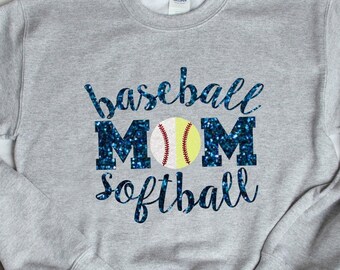 Glitter Baseball Softball Mom Hoodie or Sweatshirt,  Baseball Mom Sweatshirt, Softball Mom Hoodie, Choose Your Colors, Baseball Mom Shirts