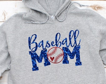 Glitter Baseball Mom Hoodie, Team Colors, Baseball Mom Sweatshirt, Choose Your Colors, Baseball Mom , Long Sleeve Baseball Mom Shirt