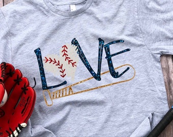 Glitter Baseball Love Shirt, Baseball Mom Tshirt, Baseball Heart, Glitter Baseball Shirt, Team Colors Baseball T-Shirt, Baseball Mom Bling