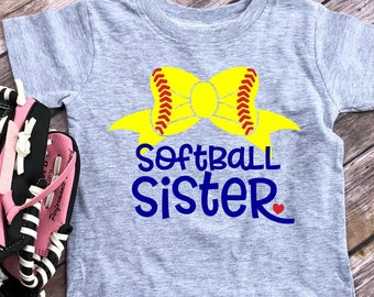 Softball Sister Shirt, Infant Bodysuit or Toddler Tshirt, Softball Sister Baby, Softball Sister Toddler, Softball Sister with Bow