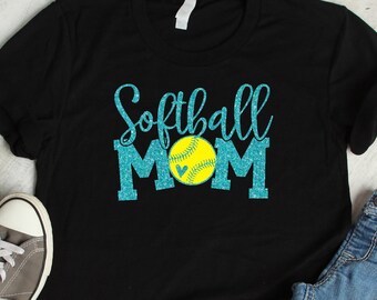 Glitter Softball Mom Shirt, Softball Mom Tshirt, Glitter Softball Shirt, Team Colors  Softball T-Shirt, Softball Mom Bling
