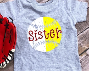 Baseball and Softball Sister Shirt, Infant Bodysuit or Toddler Tshirt, Softball Baseball Sister, Baseball Sister Toddler, Softball Sister