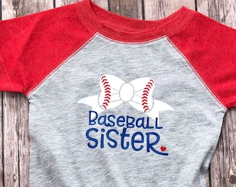 Baseball Sister Shirt, Baseball Sister Raglan Tee, Infant or Toddler, Baseball Sister Baby, Baseball Sister Toddler, Baseball Sister Bow