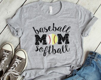 Glitter Baseball Softball Mom Shirt, Softball Mom Shirt, Baseball Mom Shirt, Glitter Baseball and Softball Mom, T-Shirt