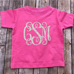 Glitter Monogram Baby Shirt, Monogram Toddler Shirt, Monogram Infant Bodysuit, Monogrammed Baby, Youth Monogram Shirt, Girls Monogram Tee