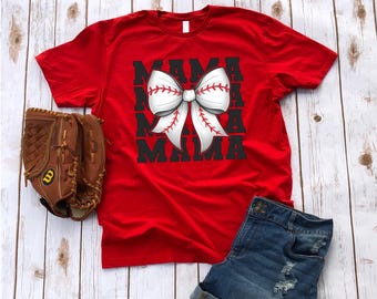 Baseball Bow Shirt, Baseball Mama Shirt, Baseball Mom Shirt, Team Name Baseball Shirt, Baseball Grandma, Mimi, Grammy Shirt