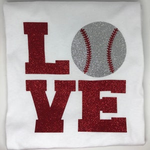 Glitter Baseball Shirt, LOVE Baseball Tee, I Love Baseball, Baseball ...