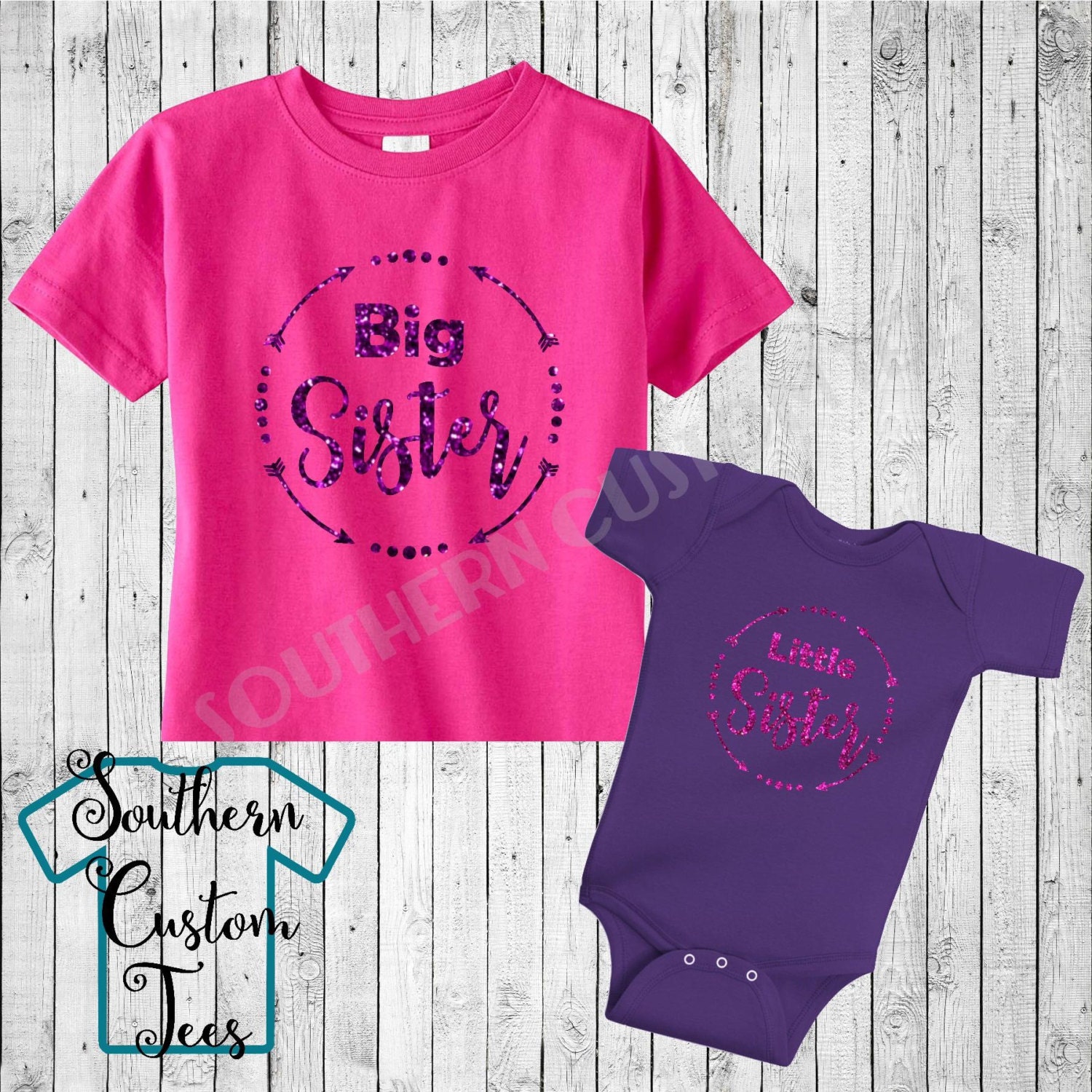 Big Sister Little Sister Shirt Set Glitter Arrow Border Big | Etsy