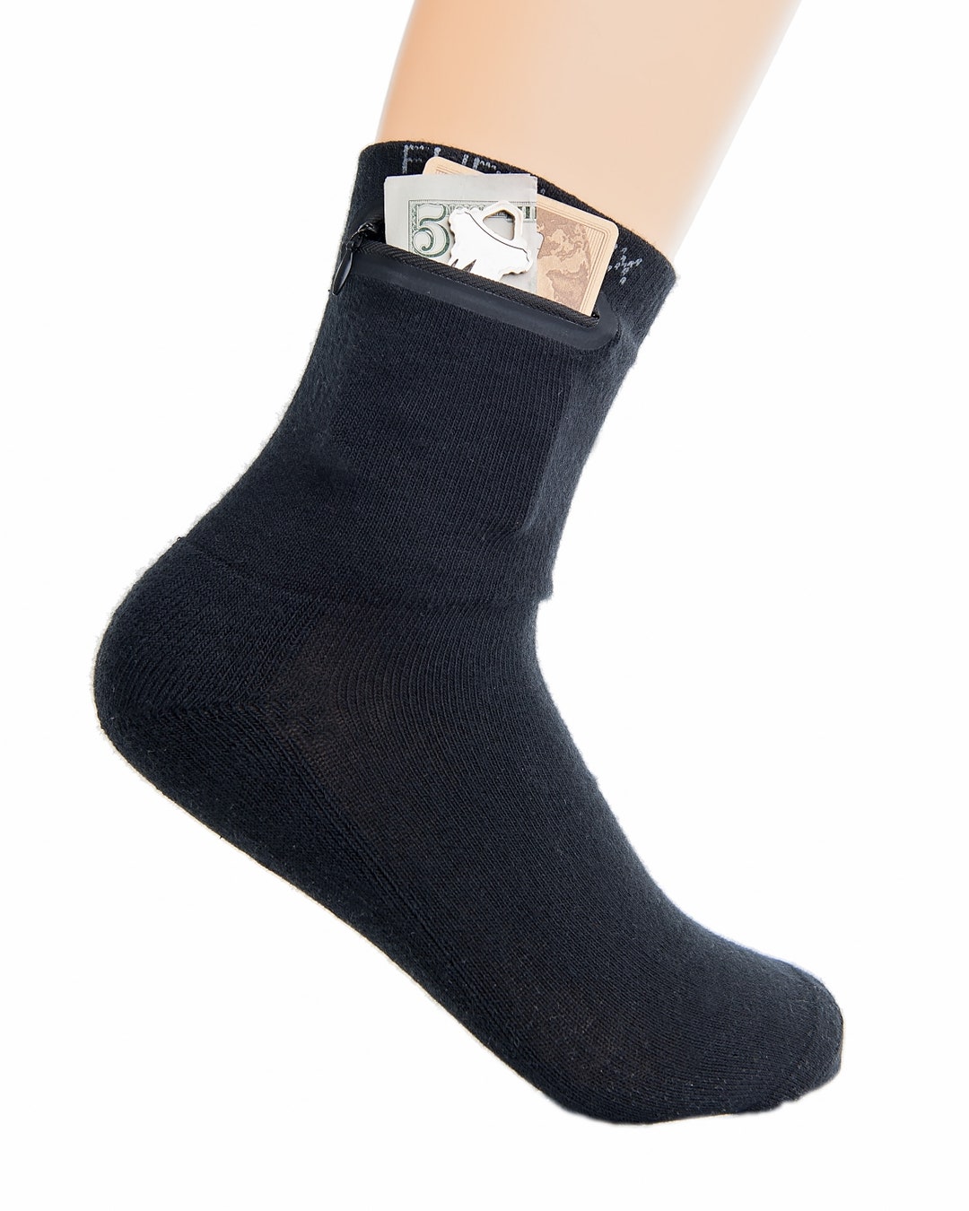 Zipper Sock Wallet (3 Pack) - Striped Black Gray Sock