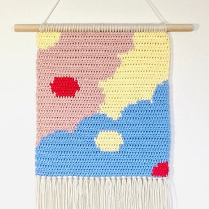 Crochet wall pendant with cotton clouds, original handmade design, colorful clouds, children&#39;s decoration