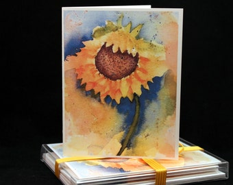 Sunny Sunflower Original Watercolor PRINT Note Card Set, Watercolor Cards, Watercolor Sunflowers, Sunflower Cards