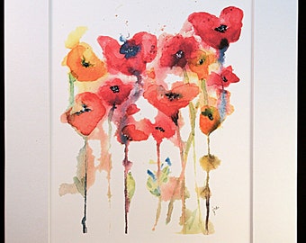 Watercolor Poppy Bunch 8&quot; x 10&quot; Print, Watercolor Flower Painting, Watercolor Flowers, Flower Wall Art, Modern Wall Art