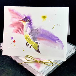 Hummingbird in Flight Watercolor Print Note Card Set, Watercolor Cards