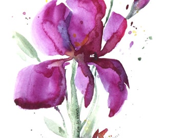 Abstract Purple Iris Flower PRINT of watercolor painting