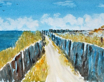 Print of original watercolor Cliffs of Moher Ireland pathway, landscape painting, Ireland landscape