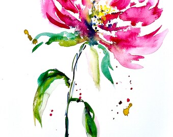 What You Water Grows Watercolor Pink Flower PRINT of original painting by Jodi McKinney