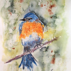 Blue bird Watercolor PRINT, Bird painting, bird home decor, wall hanging, spring home decor