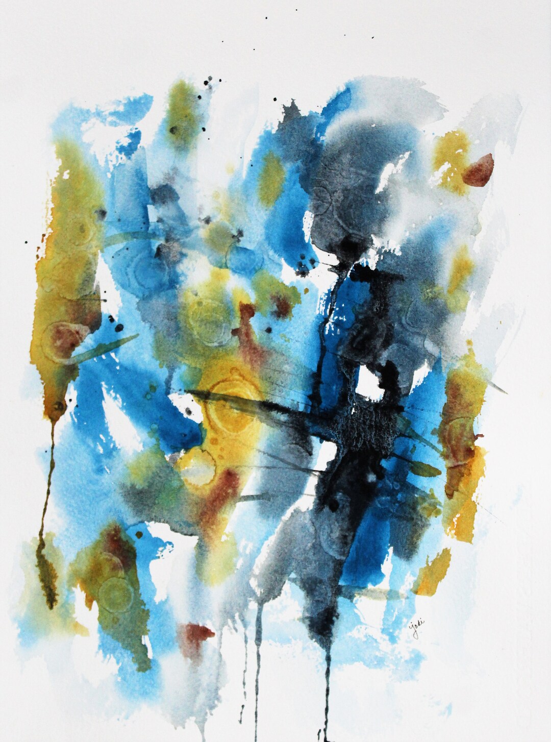 ORIGINAL Abstract Watercolor Painting, Blue/green Abstract Art, Wall ...