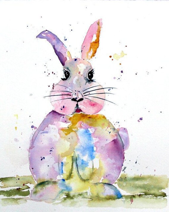 Original Watercolor Spring Funny Bunny, Bunny Painting, Spring