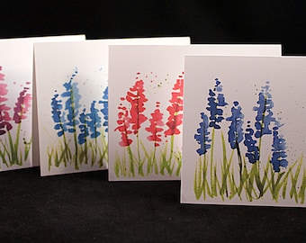 Set of Original Watercolor PRINT- Lupine Note Cards/Greeting Cards (Set of Four), Flower Cards, Watercolor Cards