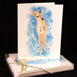 Set of Original PRINT Watercolor Fawn  Cards, Animal Note Cards/Greeting Cards (Set of Four)watercolor Cards