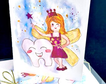 Tooth Fairy Watercolor Print Card Set -  set of 4 boxed with envelopes