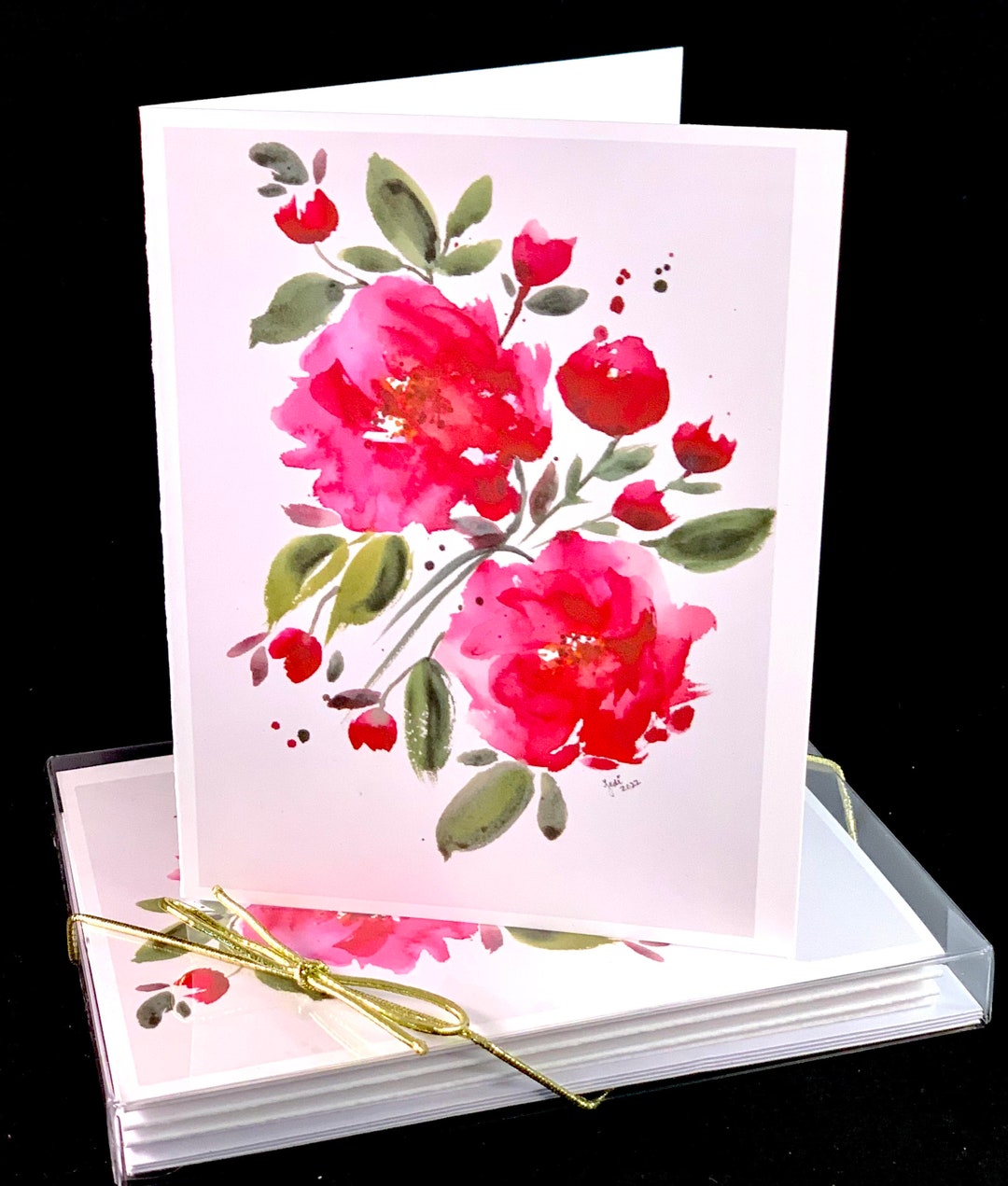 Set of Original PRINT Pink Flowers Watercolor Note/greeting Cards (set ...