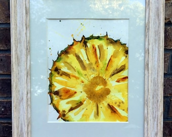 Original PRINT Slice of Pineapple  Watercolor Painting,  Pineapple Painting, Art Wall Hanging, Food Painting, Kitchen Decor, Home Decor