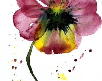 PRINT (8x10) of  Purple Pansy Watercolor Painting, Pansy Painting, Watercolor Pansy flower