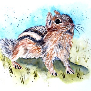 Chipmunk Watercolor Print of Original Painting, Watercolor Chipmunk painting, Chipmunk  Painting