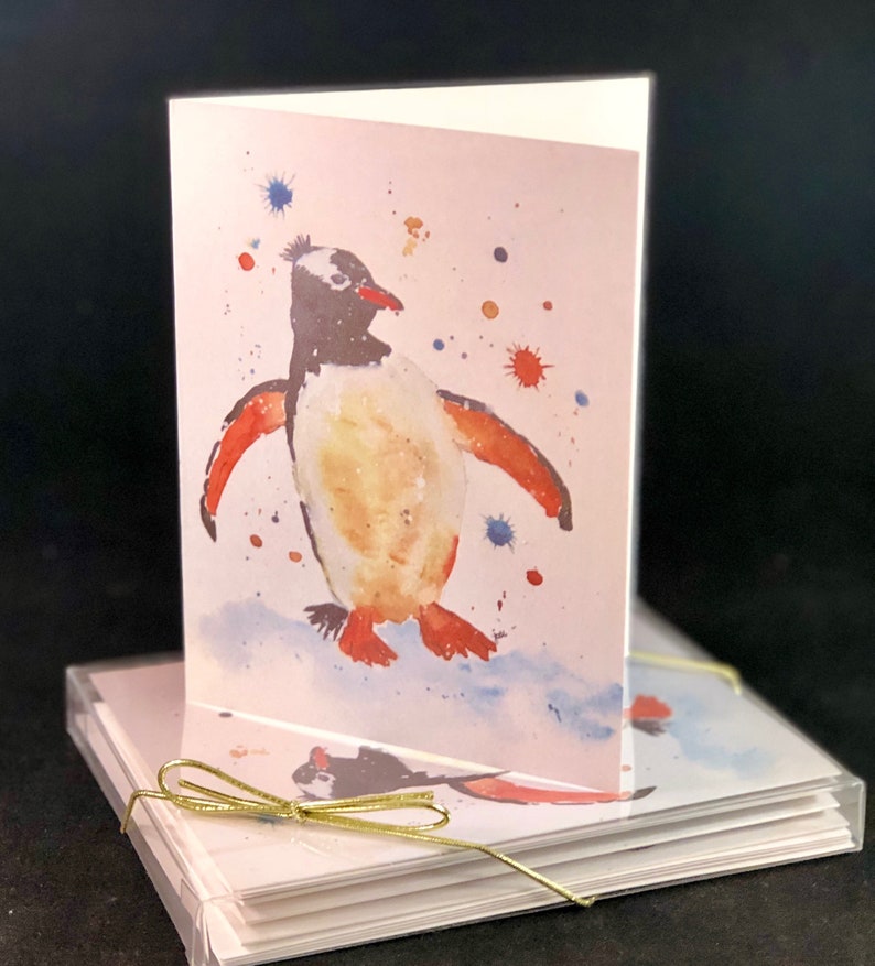 Blue Penguins Note Cards With Envelopes